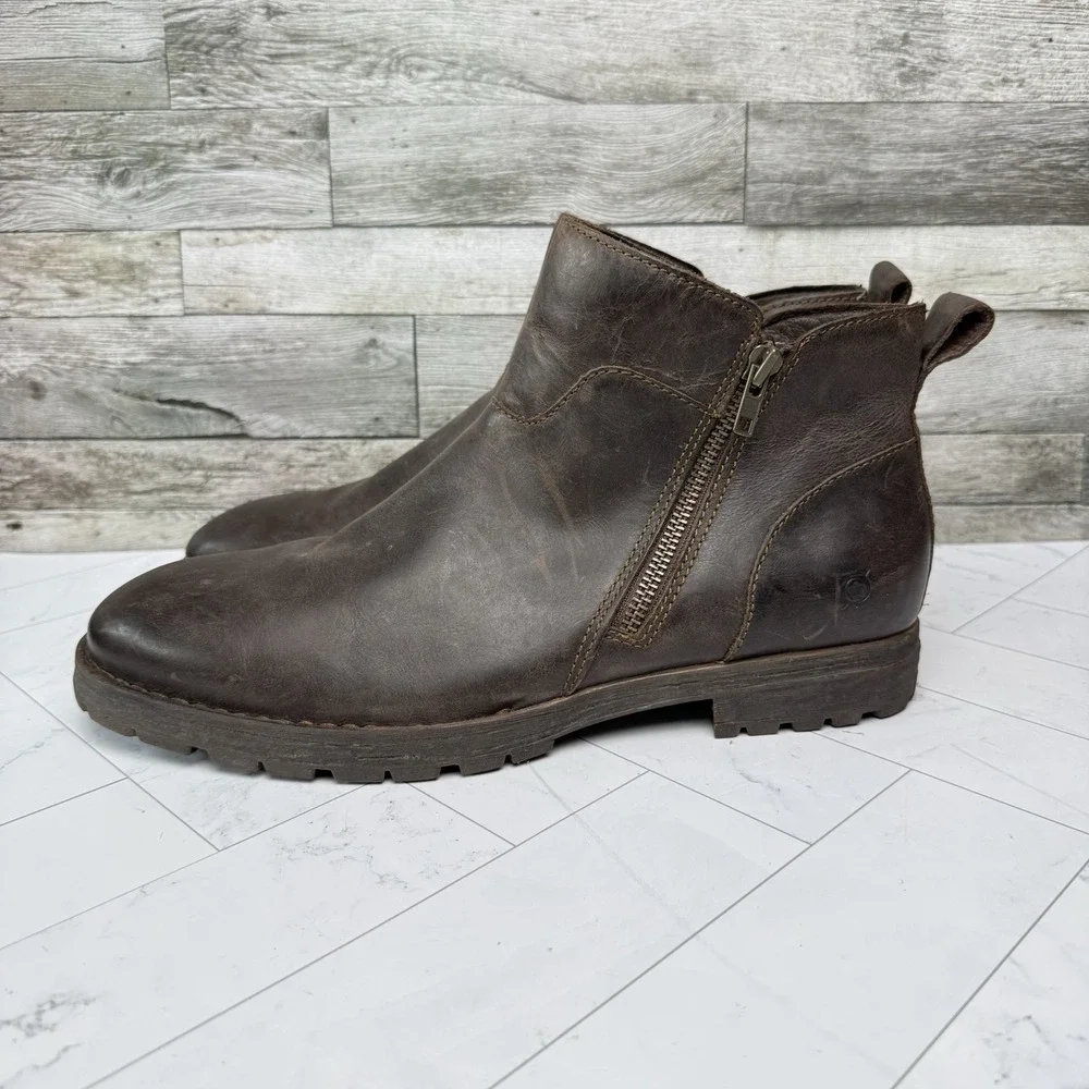 Born Ludo Boots Leather - Men's 13 M - Brown Zip Up Boots
